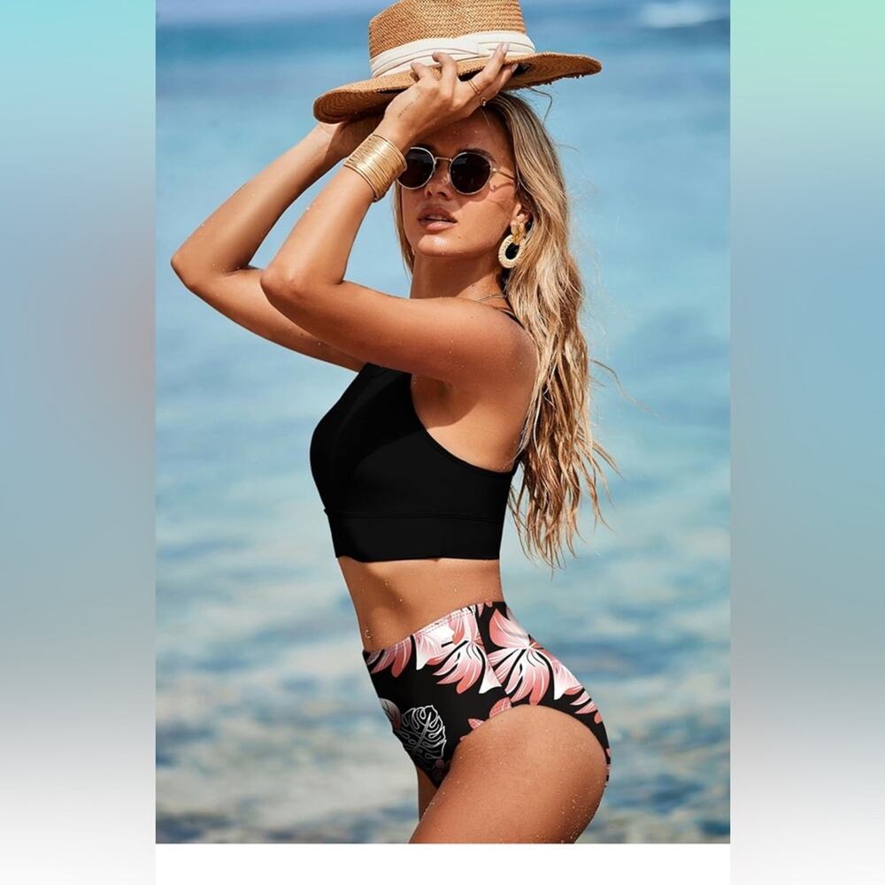 Herseas- Black/Coral Floral Swim 2 piece- L - Picture 3 of 6